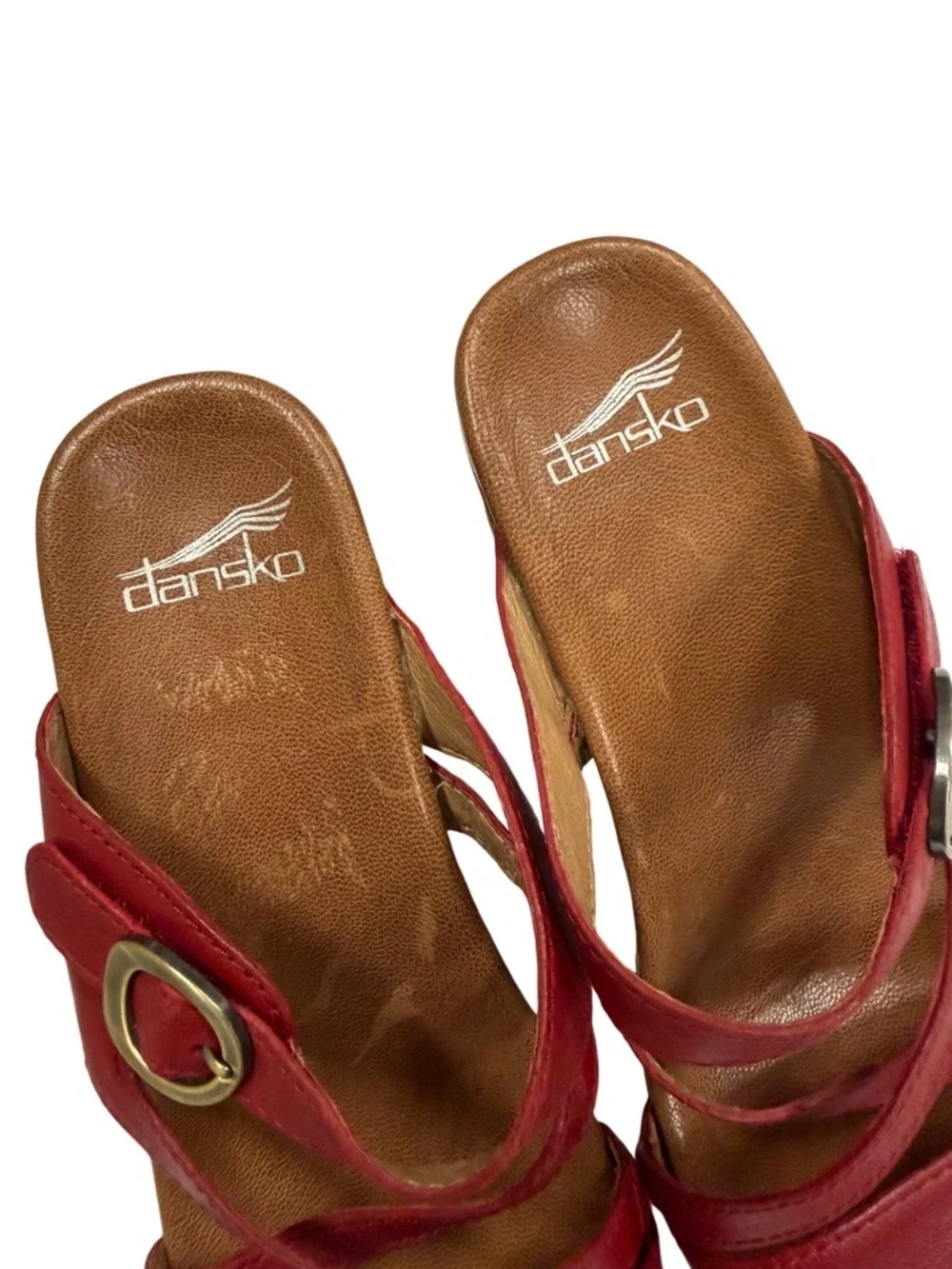 Dansko Ana Strappy Wedge Sandals Red Leather Size 38 (US 7.5-8)